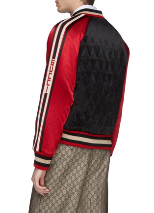 Back View - Click To Enlarge - GUCCI - Reversible logo stripe sleeve colourblock quilted bomber jacket