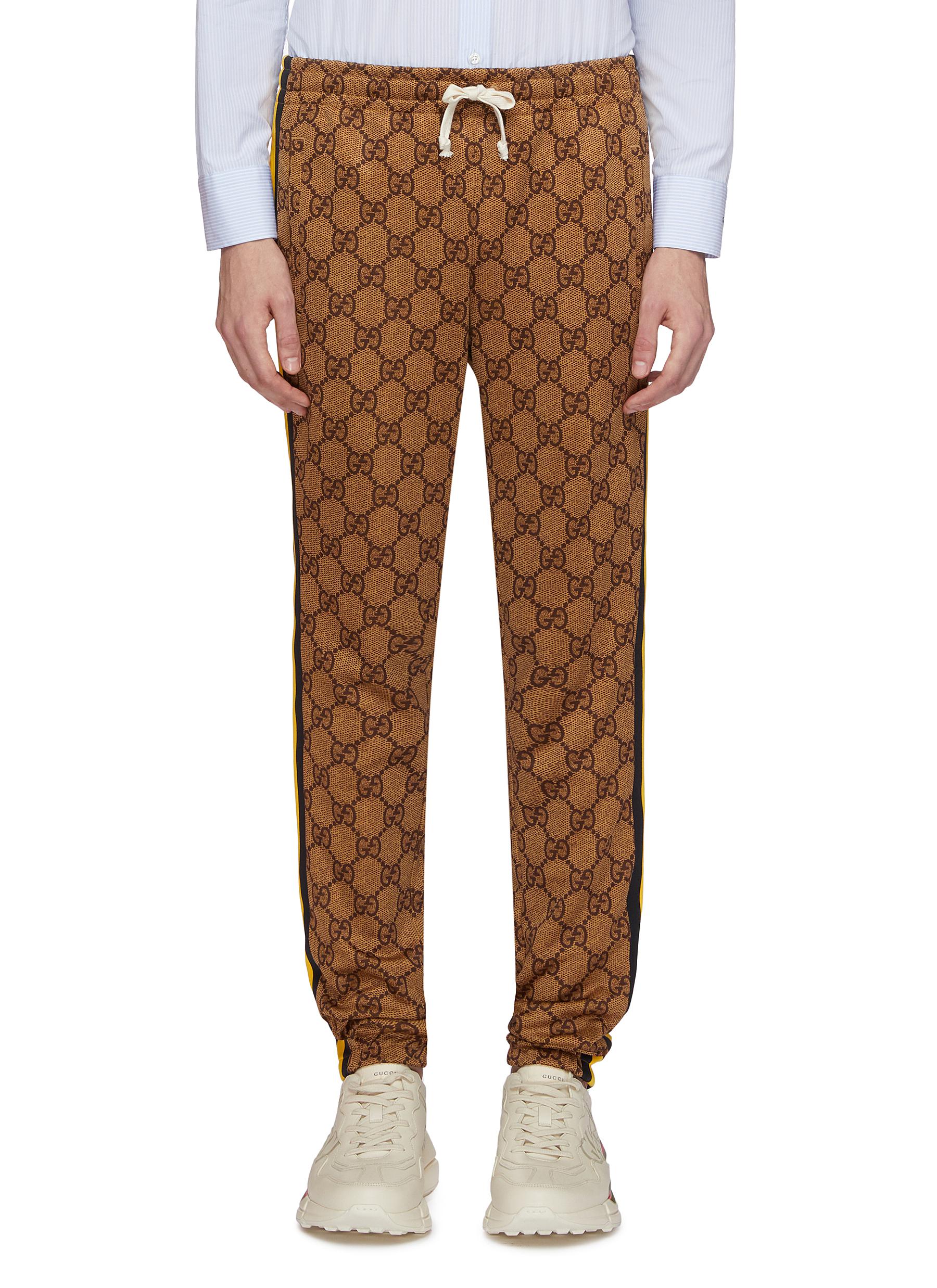 Gucci Stripe Outseam Gg Logo Intarsia Jogging Pants | ModeSens