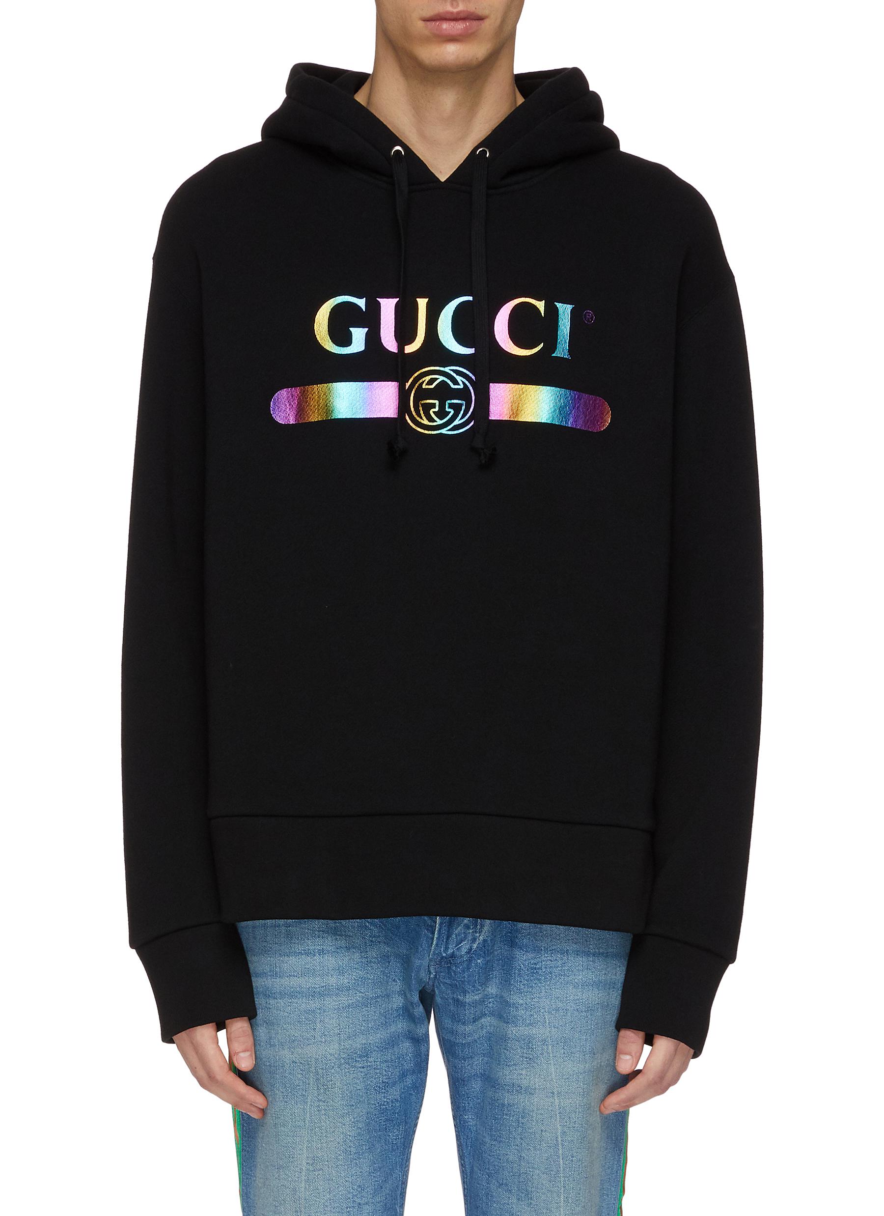 Gucci Holographic Effect Logo Print Oversized Hoodie | ModeSens