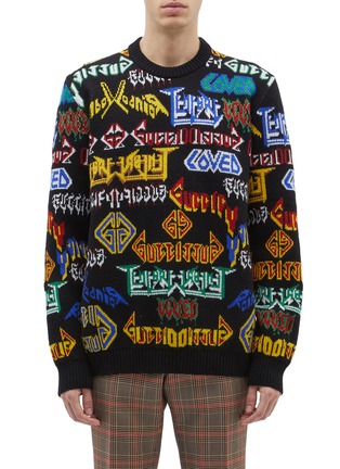 Main View - Click To Enlarge - GUCCI - Slogan jacquard oversized wool sweater