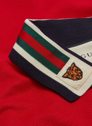  - GUCCI - Tiger embroidered Web stripe collar polo shirt