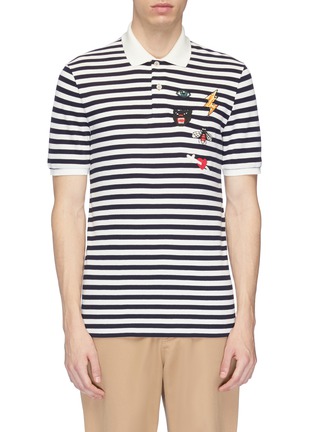 Main View - Click To Enlarge - GUCCI - Mix motif embroidered stripe knit polo shirt