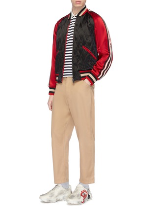 Figure View - Click To Enlarge - GUCCI - Mix motif embroidered stripe knit polo shirt