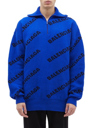 Main View - Click To Enlarge - BALENCIAGA - Logo intarsia half-zip sweater