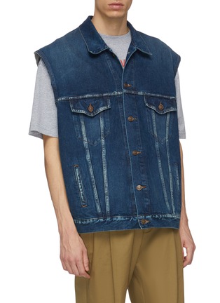 Detail View - Click To Enlarge - BALENCIAGA - 'Twinset' denim vest and patchwork hoodie