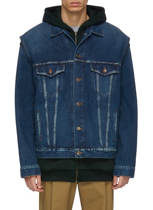 Main View - Click To Enlarge - BALENCIAGA - 'Twinset' denim vest and patchwork hoodie