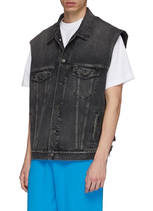 Detail View - Click To Enlarge - BALENCIAGA - 'Twinset' denim vest and patchwork zip hoodie