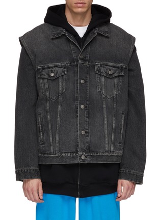 Main View - Click To Enlarge - BALENCIAGA - 'Twinset' denim vest and patchwork zip hoodie