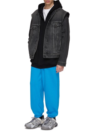 Figure View - Click To Enlarge - BALENCIAGA - 'Twinset' denim vest and patchwork zip hoodie