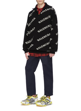 Figure View - Click To Enlarge - BALENCIAGA - Logo intarsia half-zip sweater