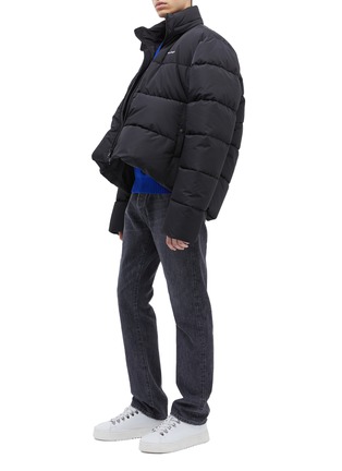 Figure View - Click To Enlarge - BALENCIAGA - Retractable hood logo print cropped puffer jacket