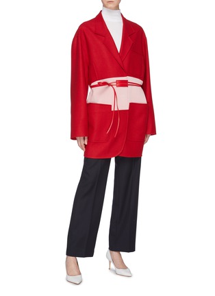 Figure View - Click To Enlarge - VICTORIA BECKHAM - Belted colourblock virgin wool twill coat