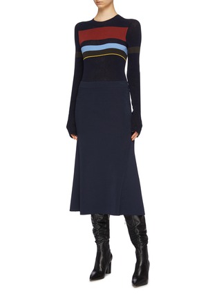 Figure View - Click To Enlarge - VICTORIA BECKHAM - Flared rib knit midi skirt