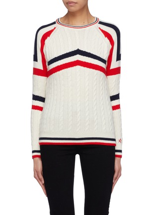 Main View - Click To Enlarge - PERFECT MOMENT - 'Tignes' contrast stripe Merino wool cable knit sweater