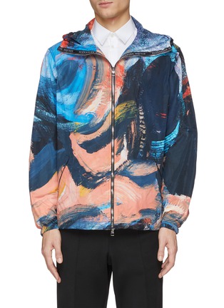 Main View - Click To Enlarge - ALEXANDER MCQUEEN - Paint stroke print hooded windbreaker jacket