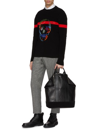 Figure View - Click To Enlarge - ALEXANDER MCQUEEN - Contrast stripe stitched skull sweater