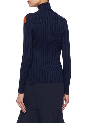 Back View - Click To Enlarge - COMME MOI - Contrast stripe rib knit turtleneck sweater
