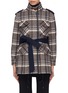 Main View - Click To Enlarge - COMME MOI - Belted tartan plaid herringbone coat