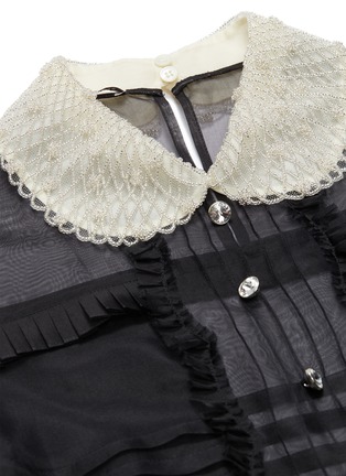 Detail View - Click To Enlarge - MIU MIU - Pleated silk organza panel virgin wool sleeveless dress