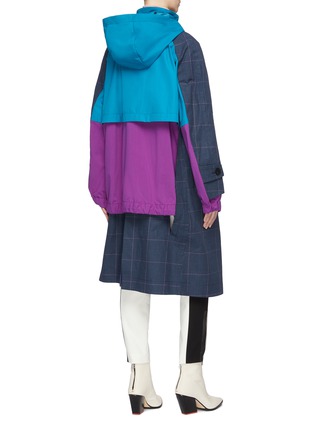 Back View - Click To Enlarge - SACAI - Colourblock hooded windbreaker panel houndstooth check plaid coat