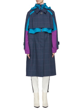 Main View - Click To Enlarge - SACAI - Colourblock hooded windbreaker panel houndstooth check plaid coat