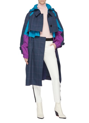 Figure View - Click To Enlarge - SACAI - Colourblock hooded windbreaker panel houndstooth check plaid coat