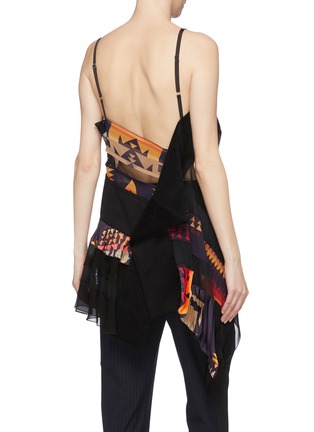 Back View - Click To Enlarge - SACAI - x Pendleton graphic print panel mesh ruffle camisole top