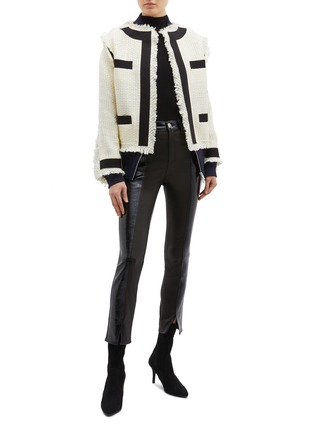 Figure View - Click To Enlarge - SACAI - Contrast trim frayed tweed bomber jacket