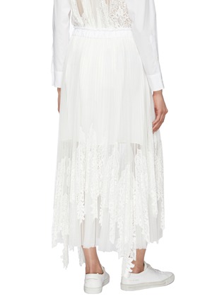 Back View - Click To Enlarge - SACAI - Pleated lace panel tulle drawstring skirt