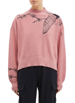 Main View - Click To Enlarge - SACAI - x Dr. Woo zip outseam graphic embroidered mock neck sweater