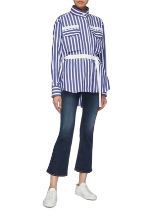 Figure View - Click To Enlarge - SACAI - Belted cutout back stripe high neck shirt