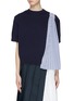 Main View - Click To Enlarge - SACAI - Pleated stripe panel short sleeve sweater