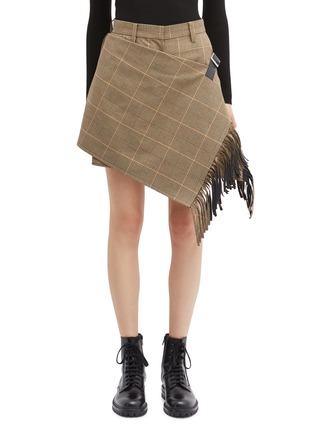 Main View - Click To Enlarge - SACAI - Buckled fringe wrap panel houndstooth check plaid shorts