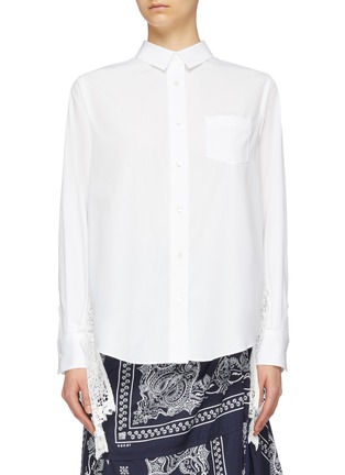 Main View - Click To Enlarge - SACAI - Pleated lace panel tulle back shirt