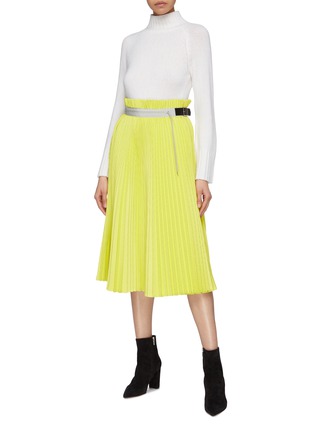 Figure View - Click To Enlarge - SACAI - Buckled drawstring pleated mesh skirt