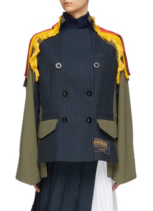 Main View - Click To Enlarge - SACAI - x Pendleton graphic embroidered panel pinstripe double-breasted jacket