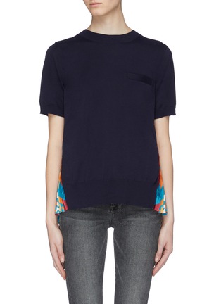 Main View - Click To Enlarge - SACAI - x Pendleton graphic print pleated back short sleeve sweater