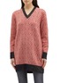 Main View - Click To Enlarge - GUCCI - GG metallic logo stripe oversized wool V-neck sweater