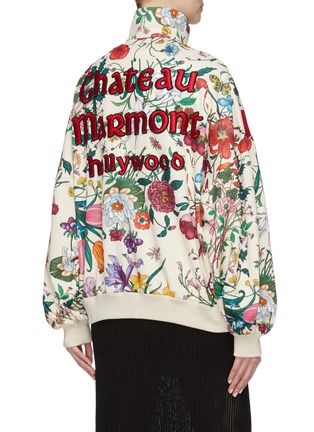 Back View - Click To Enlarge - GUCCI - Tiger embroidered patch floral print high neck zip jacket