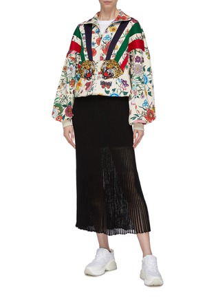 Figure View - Click To Enlarge - GUCCI - Tiger embroidered patch floral print high neck zip jacket