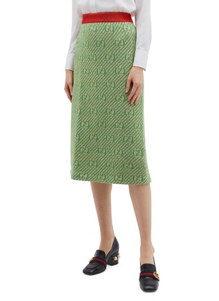 Main View - Click To Enlarge - GUCCI - GG metallic logo wool knit skirt