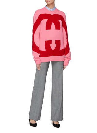 Figure View - Click To Enlarge - GUCCI - GG logo intarsia oversized wool sweater