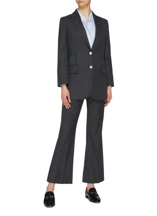 Figure View - Click To Enlarge - GUCCI - Logo stripe wool flared pants