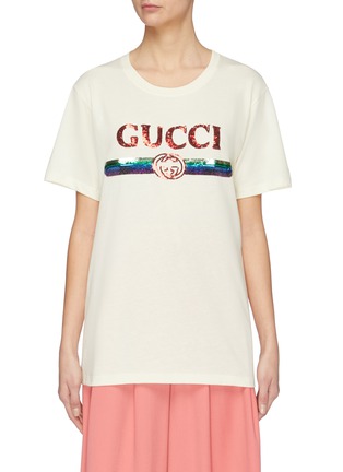 Main View - Click To Enlarge - GUCCI - Sequin logo oversized T-shirt