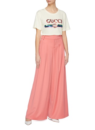 Figure View - Click To Enlarge - GUCCI - Sequin logo oversized T-shirt