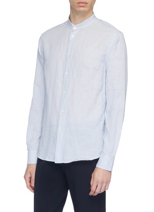 Front View - Click To Enlarge - BARENA - 'Naci Tamina' Mandarin collar stripe linen shirt