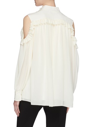 Back View - Click To Enlarge - CHLOÉ - Ruffle tie neck cold-shoulder blouse