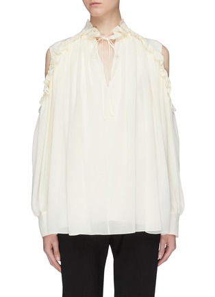 Main View - Click To Enlarge - CHLOÉ - Ruffle tie neck cold-shoulder blouse