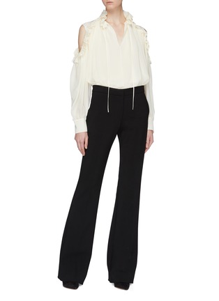 Figure View - Click To Enlarge - CHLOÉ - Ruffle tie neck cold-shoulder blouse