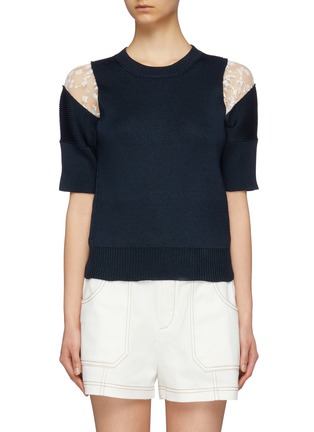 Main View - Click To Enlarge - CHLOÉ - Floral embroidered lace panel knit top